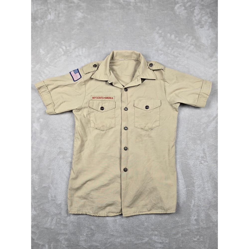Boy Scouts of America Shirt Kids M Tan Short Sleeve Patches Pockets Gorpcore